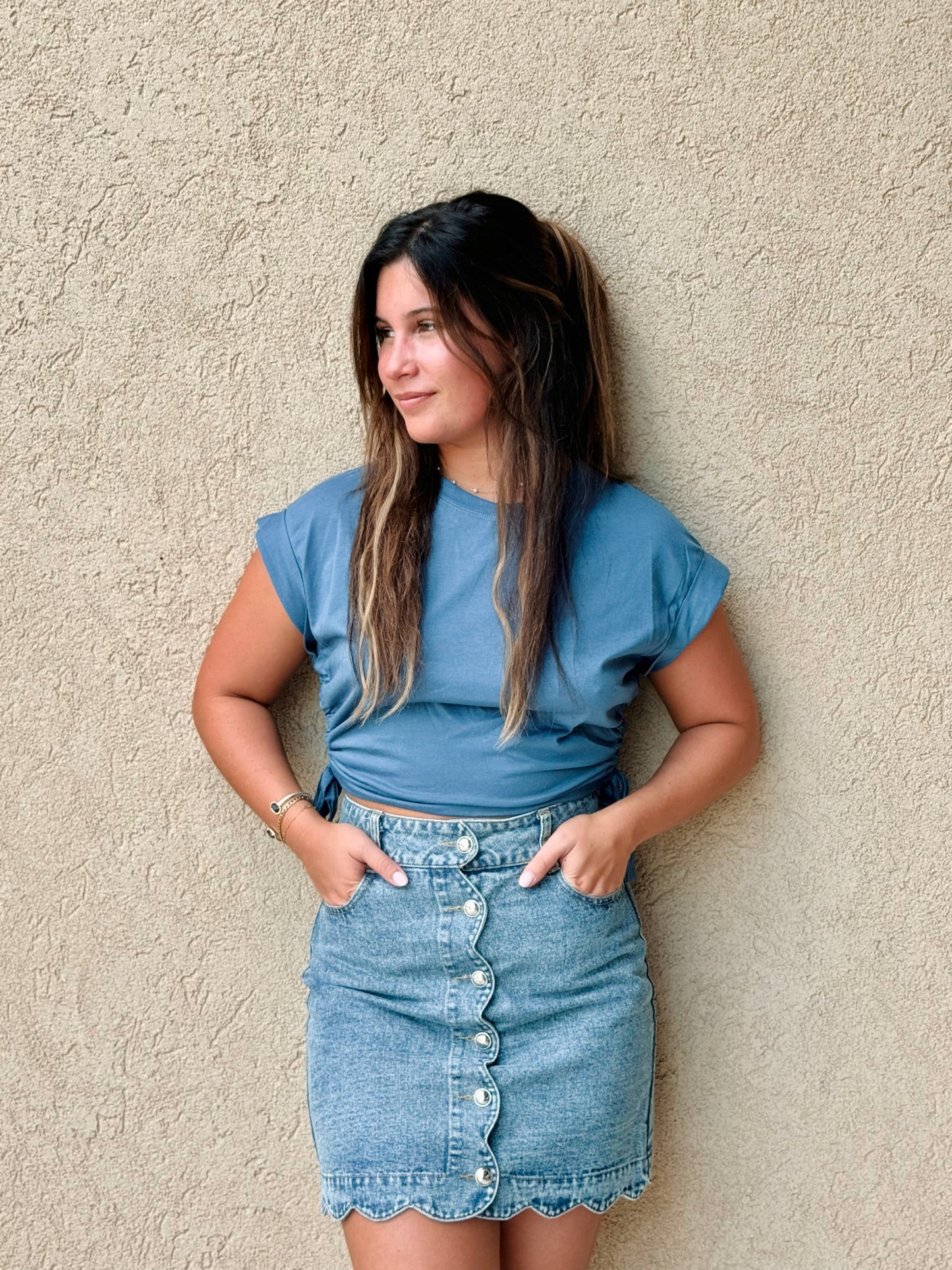 Scalloped Denim Skirt