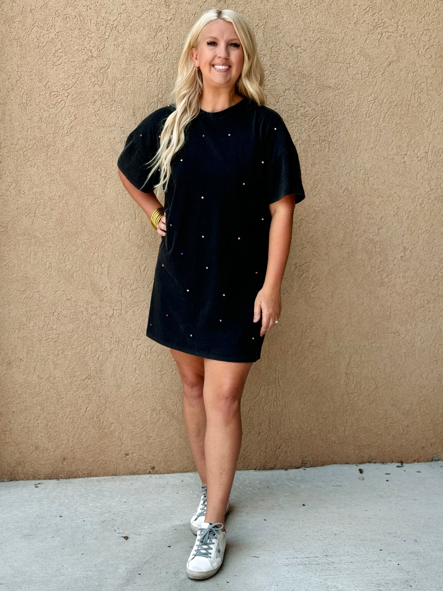 Multi Color Rhinestone TShirt Dress